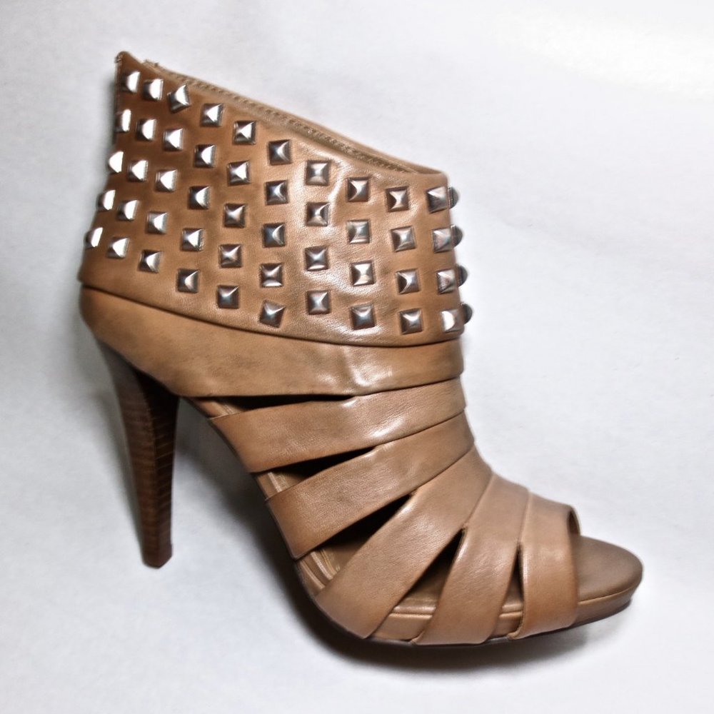 ASH  •Kate• Peep-Toe Studded Bootie-Flint Grey